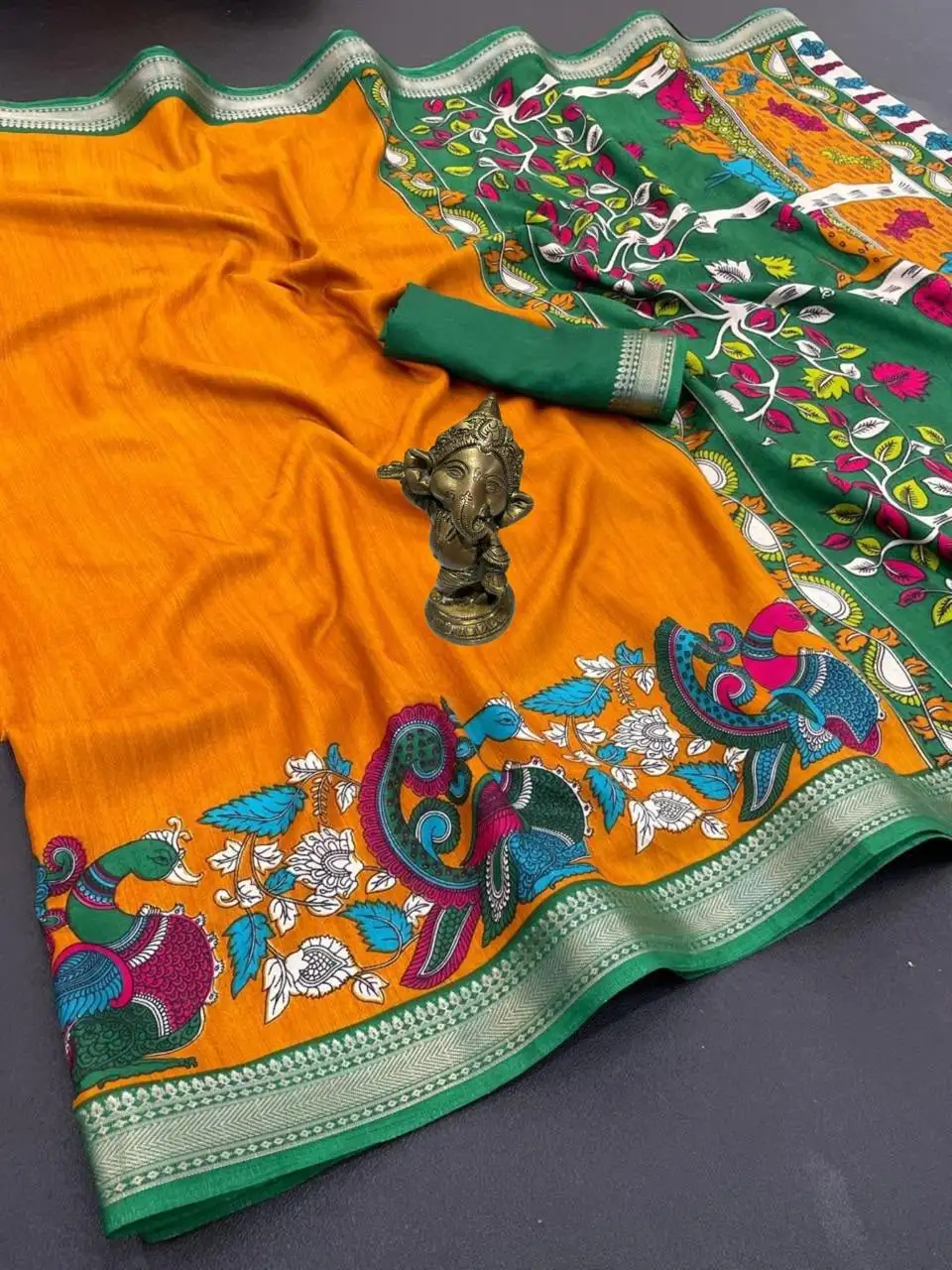 Mustard Yellow GALA GEORGETTE Kalamkari Silk Saree
